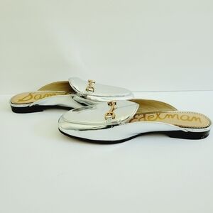 New Sam Edelman Linnie Soft Silver  Metallic Leather Mules ,Size 6M